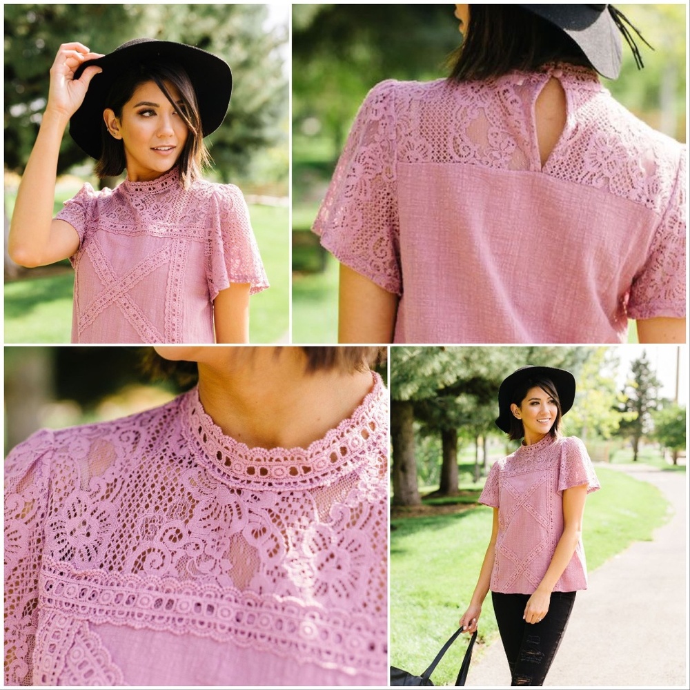 Diamonds + Lace Mock Neck Blouse